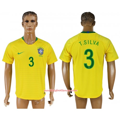 Maillot/Tenue Brésil Thiago Silva 14 Domicile Coupe du monde 2018